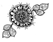 Black and White Art Pen and Ink Flower Design Illustration Signed 5 x 7  Print Home Decor Design Drawing