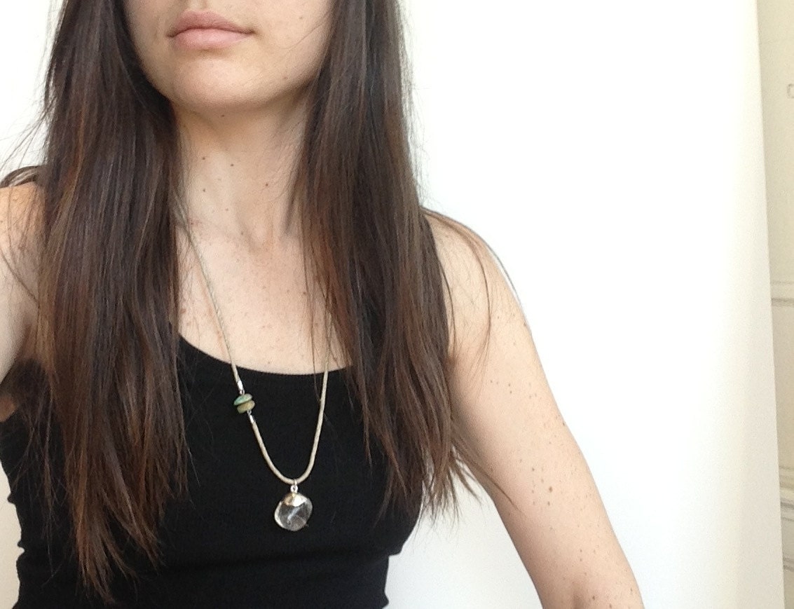 Quartz Crystal Necklace Chrysoprase Clear Drop Bubble Pendant Hemp Jewelry Gift Natural Stone Spring Trends Summer Fashion Beach For Mom