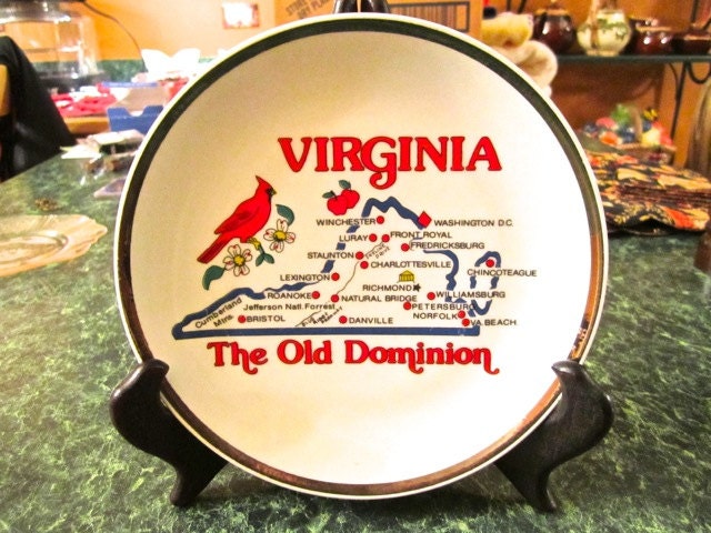 Estate Vintage Souvenir Virginia Plate, 1960's The Old Dominion