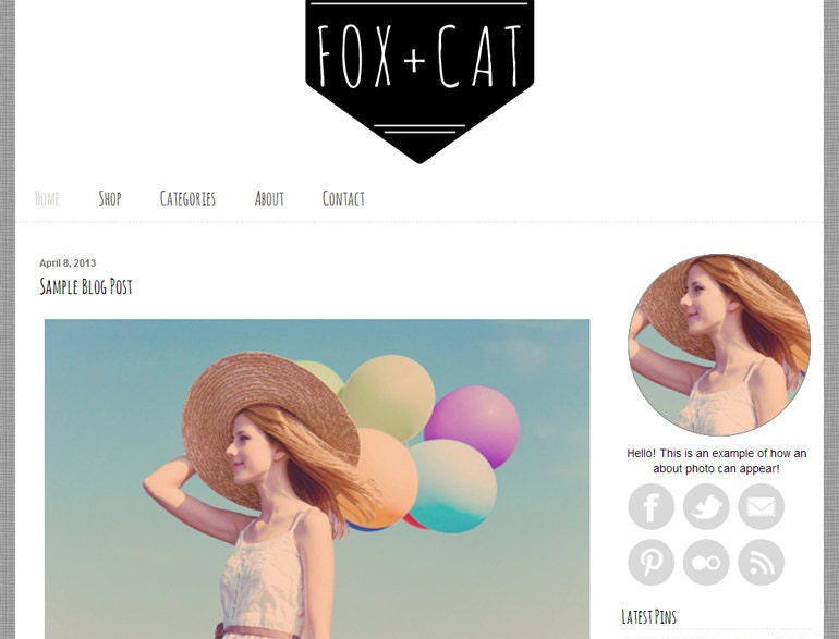 Premade Blogger Template Design - Fox and Cat Theme - grey textured background, black banner