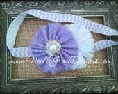 Lavender & White Fabric Flower Headband - babies, photography, prop, girl, newborn, hair, accessories, purple, flower girl, toddler, chevron