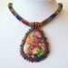 Beadwork Bead Embroidery Pendant Necklace with Rainbow Sea Jasper and Pyrite - SUMMER TIME - Summer collection