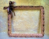 Bronze Ribbon Bow Picture Frame, 8 x 10, Embellished, Crochet Doily Frame, Home Decor