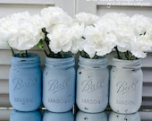 Painted & Distressed Mason Jar - Ombre Blue