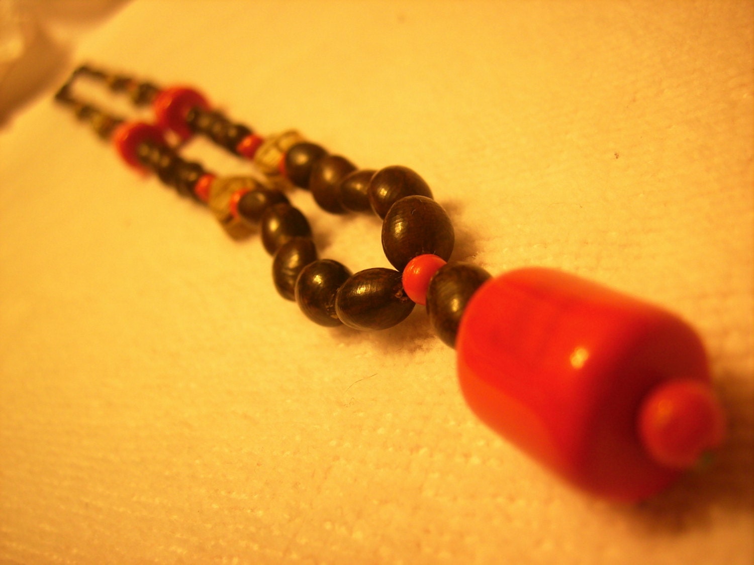 Art deco Egyptian scarab necklace. multiple scarabs with red beads & seeds.ooak
