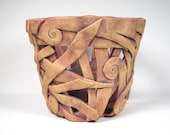 Tan Ceramic Orchid Pot, Unglazed Clay Luminary, Stoneware Planter