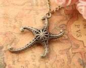 starfish necklace,retro bronze 3D starfish necklace---N088