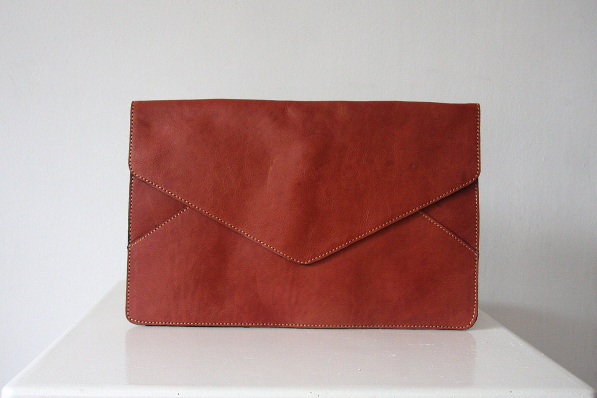 Oversize Envelope Leather Clutch in Tan