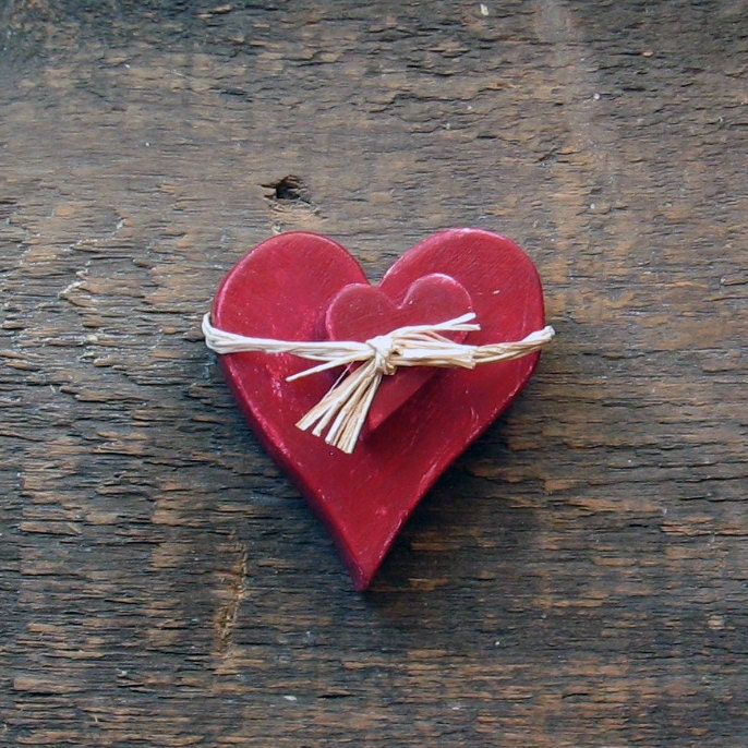 2 Distressed Chunky Wooden Hearts - Rustic Country Hearts
