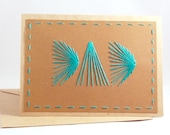 Hand Embroidered Card Dad Teal Rays of Light Stitched Card Fatherhood Birthday - sleepingfoxstitchery