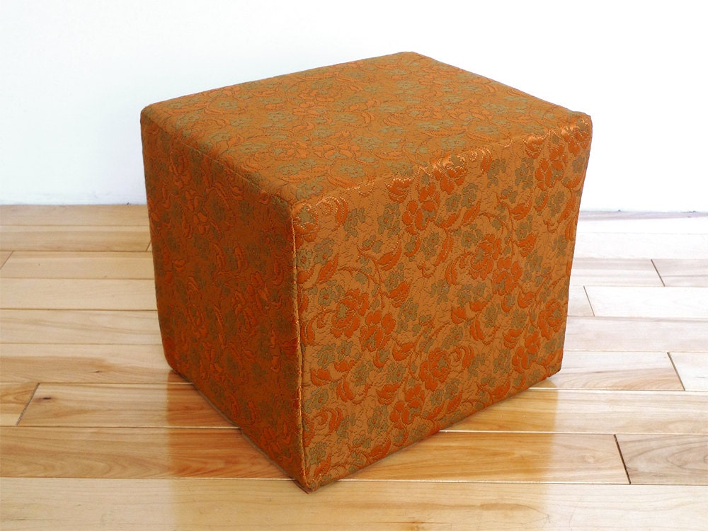 Retro Orange Cube Footstool - Vintage, Ottoman