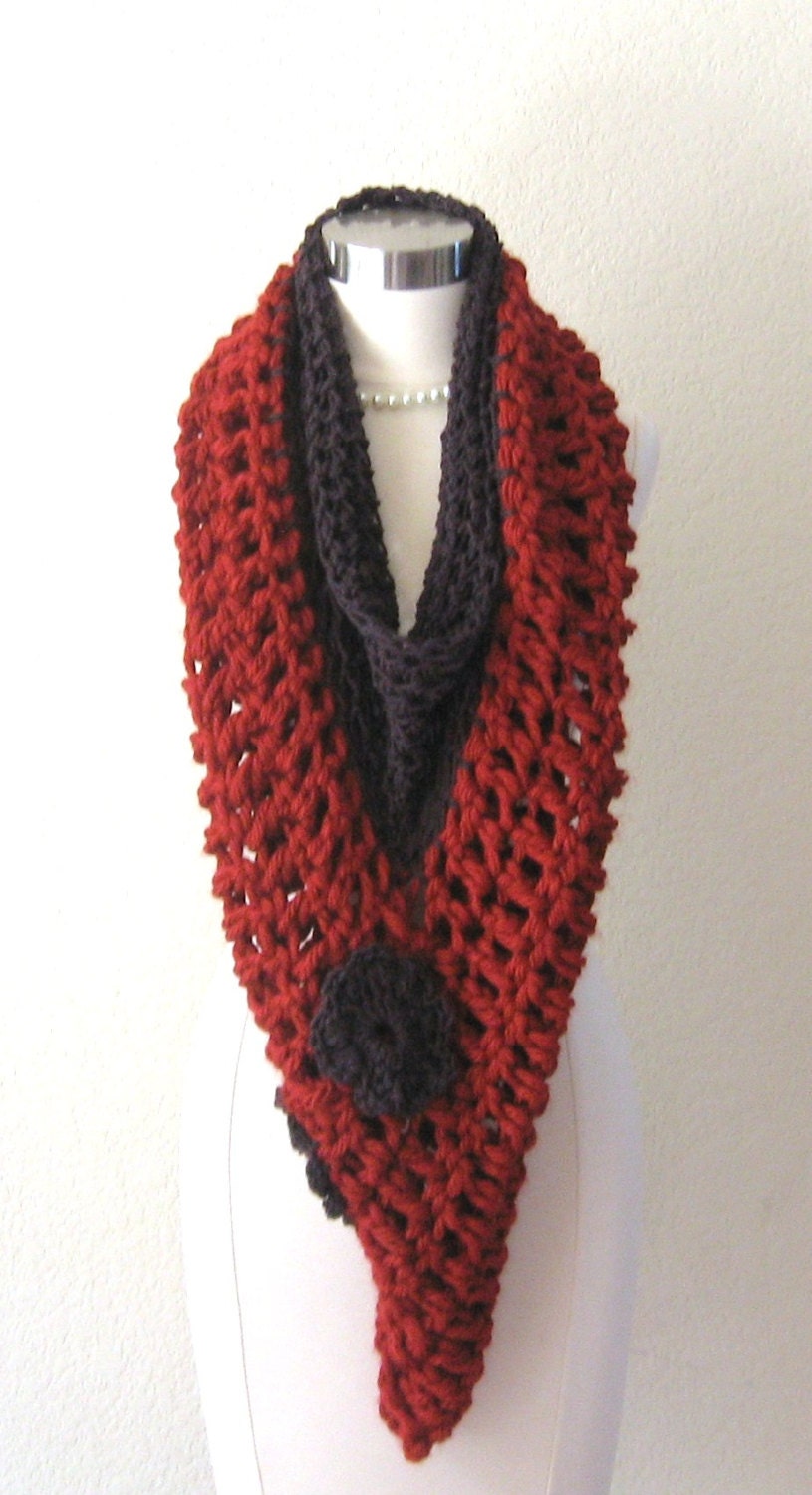 CROCHET RED PONCHO Winter Fashion, Red Capelet, Brown Poncho, Feminine, Handmade,Chunky, Cotton,