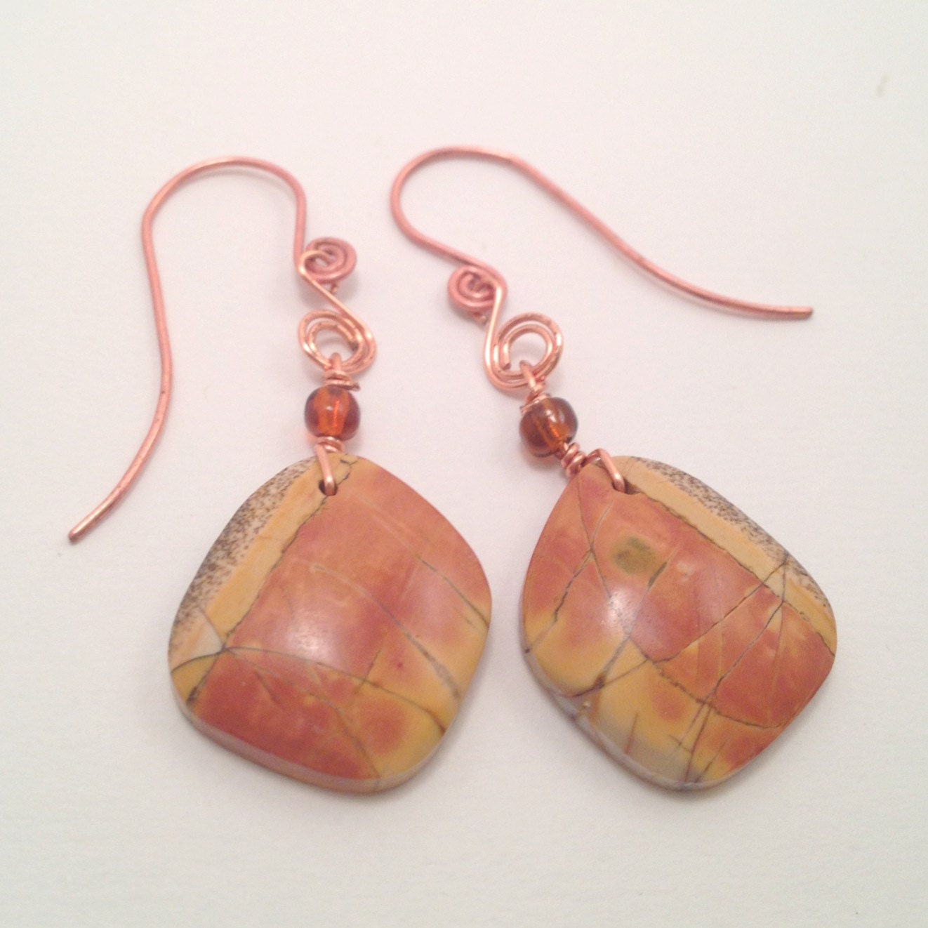 Multi-Color Picasso Jasper Earrings, Gemstone Earrings, Statement earrings with Copper, southwest earrings, boho bohemian, red brown stone