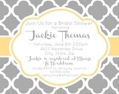 Quatrefoil Bridal Shower Digital Invitation - Grey and Yellow, Modern Contemporary