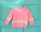 Hand Knit Pink Striped Infant Toddler Sweater 12-18 Months