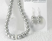 Pearl Bridesmaid Jewelry Set - Gray Bridal Necklace Earrings - Grey Pearl Wedding Jewelry