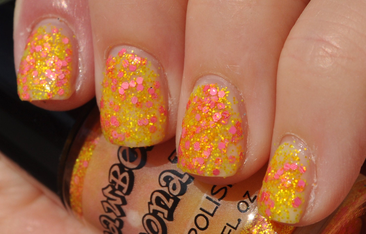 Micro Matte Pink & Yellow Glitter Polish - "Strawberry Lemonade" by Piper Polish - 5 ml Sample Size