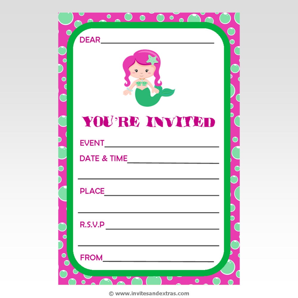 Printed Mermaid Fill In Invitations Two Colour Choice Il_170x135