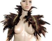 Opulent Steampunk feather shrug shoulder wrap brown Burlesque Goth