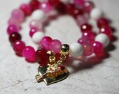 Valentines day Bracelets, Fuchsia Bracelet. Stretchy Bracelet - Beaded Bracelet - Gemstone Bracelet - Agates Bracelet. Set of bracelets