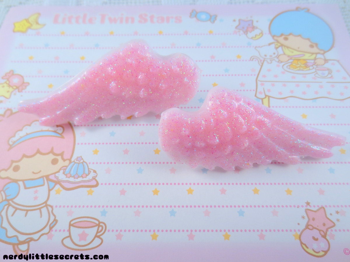 Pastel Glittery Pink Angel Wing Hair Clips (Pair)