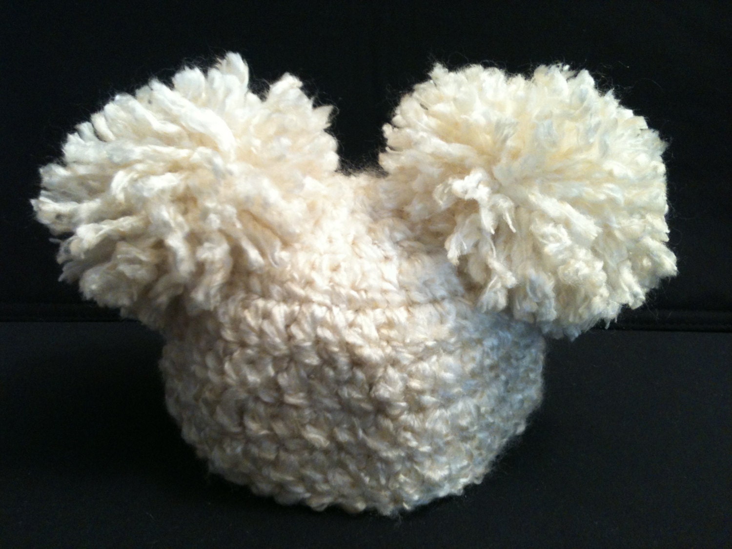 Fuzzy Cream Double PomPom Hat - READY TO SHIP- Baby Photo Prop - Newborn to 3 months - Hand Crochet Hat