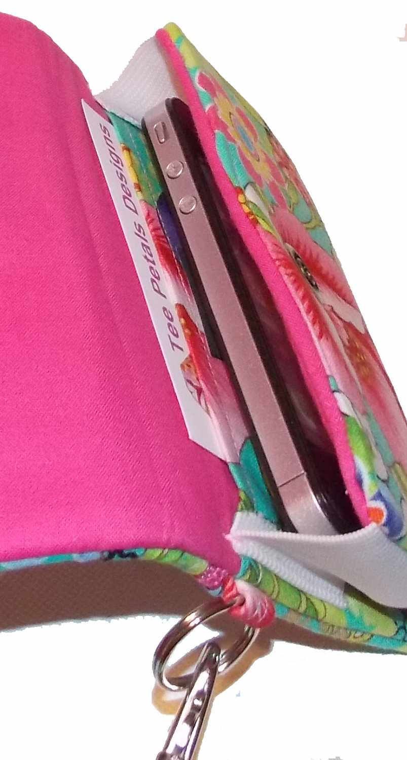 Ruffled Floral Smart phone / iphone Wristlet Wallet - in Paradise Floral - Pink