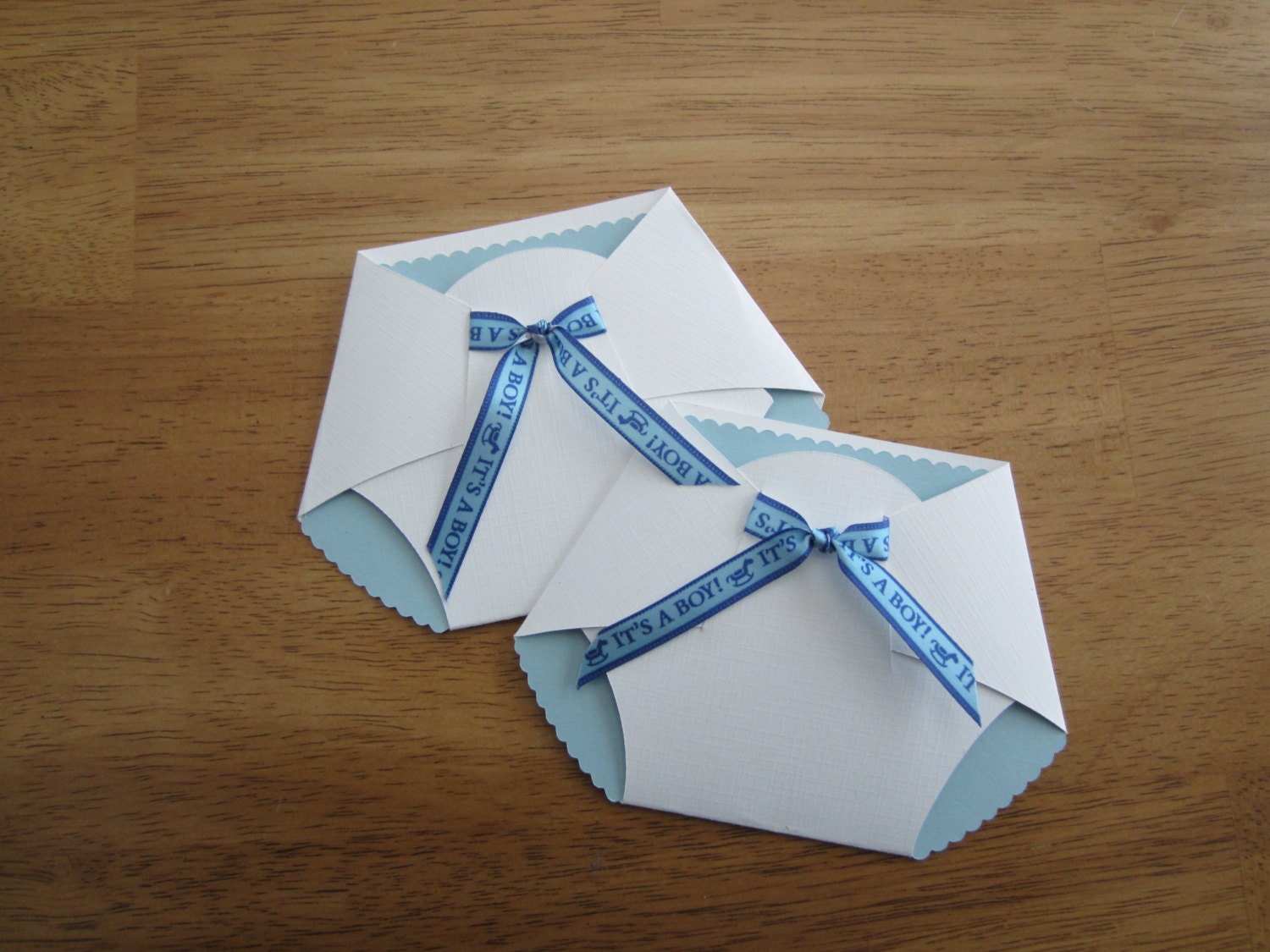 Handmade Baby Shower Invitation - Diaper Shape w/ Its a Boy Ribbon