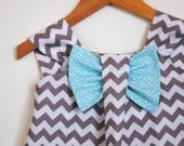 Big Bow Dress, Chevron Grey, Blue, Toddler, Girl Clothing, Modern, Spring, Summer, Special Occasion Outfit, Birthday Party, Size 1T - 5