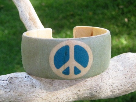 Ocean Peace Symbol -- adjustable wood cuff bracelet