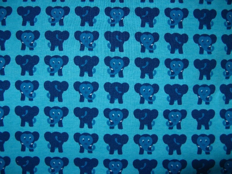 Turquoise elephants - cotton organic jersey - 1 meter (about 1,1 yards)