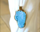 Turquoise Flat Freeform Pendant Gold Long Necklace