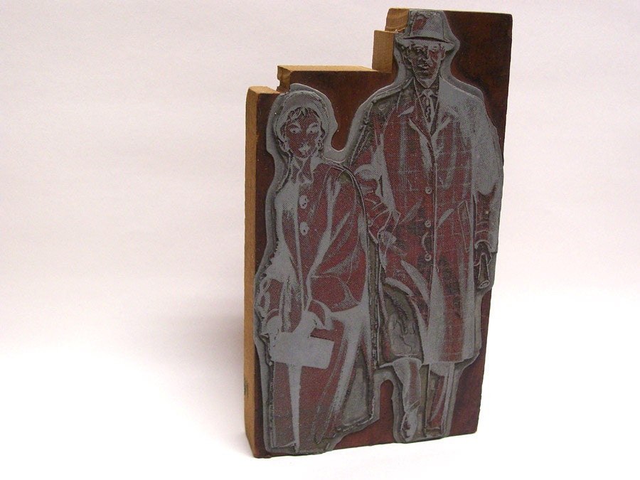 Vintage Printer's Block Printing Plate Mid Century Modern Fashion Advertising Man & Woman