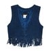 Amazing Leather / Silk Tasselled Grunge / Hipster / Hippie / Summer Button Up Blue Vest / Tank