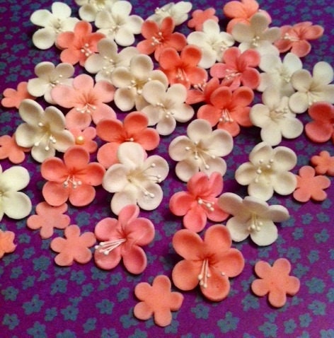 Cherry Blossoms, Fondant,  Gum Paste, White, Weddings, Cake Topper, Cupcake Topper, Birthdays, Baby Shower, Baby Shower, Baby Reveal, Cake