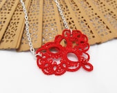 Tatting heart necklace - All my love - OOAK tatting lace pendant in red color, Valentine's Day gift - MadeByRevi