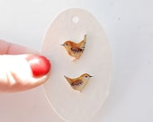Wren Bird Earrings. Hand drawn.