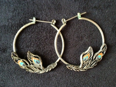 Peacock Feather Hoop Earrings