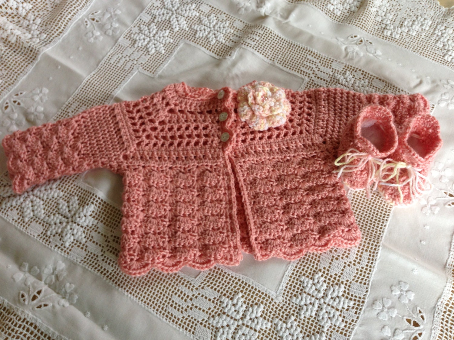 Crochet Pattern, Cardigan and Booties, Shelly, PDF 12-107 INSTANT DOWNLOAD