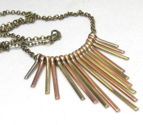 Copper Brass Fan Necklace Bohemian Jewelry