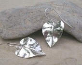 Handmade Sterling Silver Fold Formed Leaf Dangle Earrings (Ready to Ship)