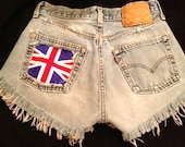 Levis high waist denim shorts Studded super frayed with UK flag and studs all sizes.