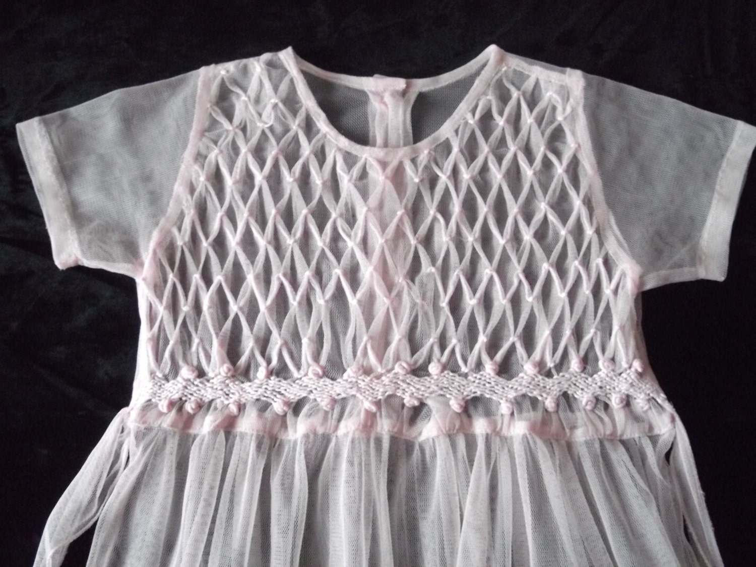 Pale Pink Smocked Netting Girl's Party Dress