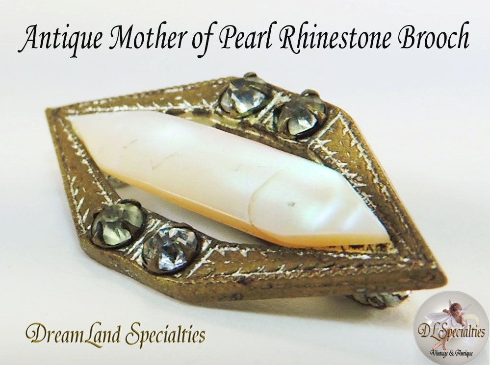 Antique Mother of Pearl Rhinestone Brooch