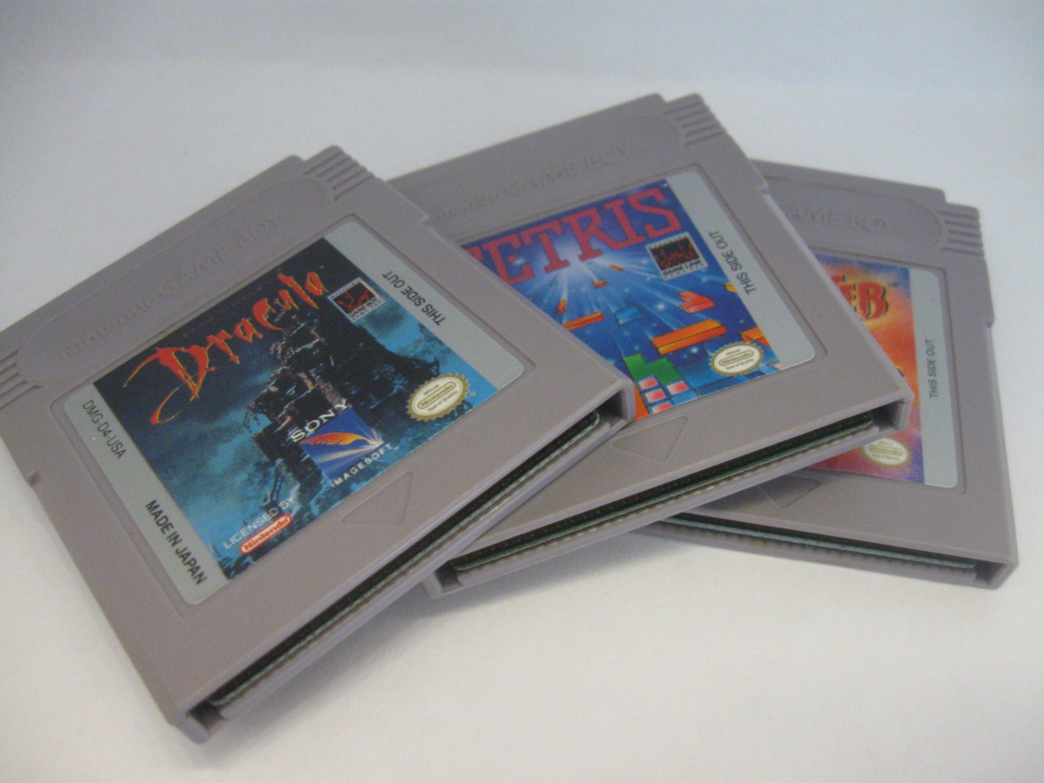 Original Nintendo Gameboy Games Tetris Dracula and Raging Fighter Games Retro Gaming Classic 1989 80s Videogames Electronics Vintage Toys