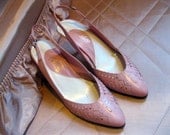 Pale Pink Heels size 7.5 narrow: Vintage leather shoes, light pink, Calico pastel sling backs