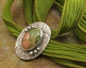 Oval Fine Silver & Unakite Pendant Necklace