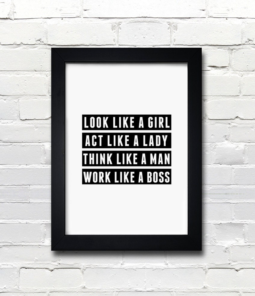 A3 Typography Poster, quote print, apartment decor, inspirational art - Look like a girl, act like a lady...