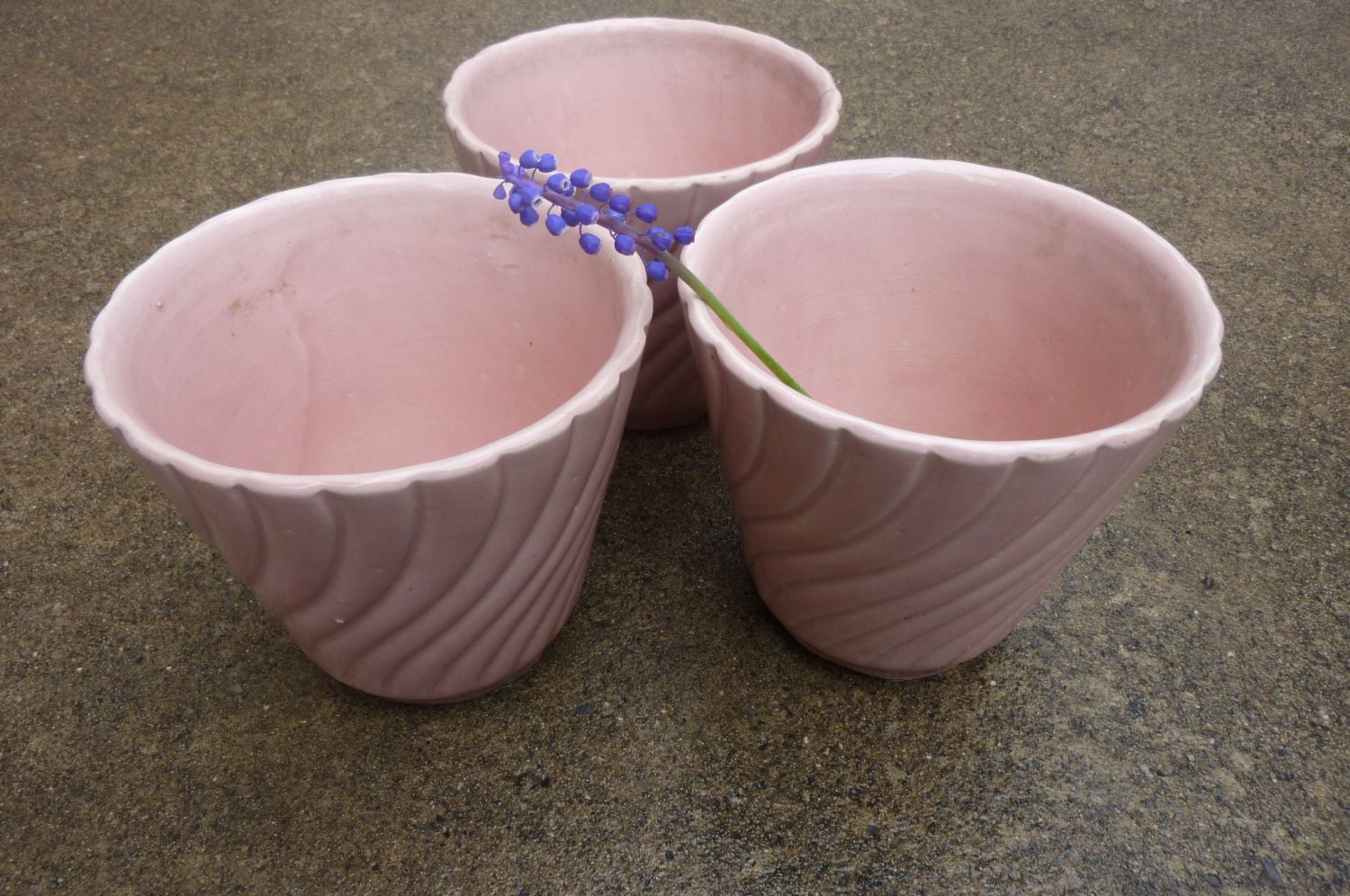 Flower Pots Ceramic Pots Vintage Planters Pink Set of 3 Mid Century 1950s