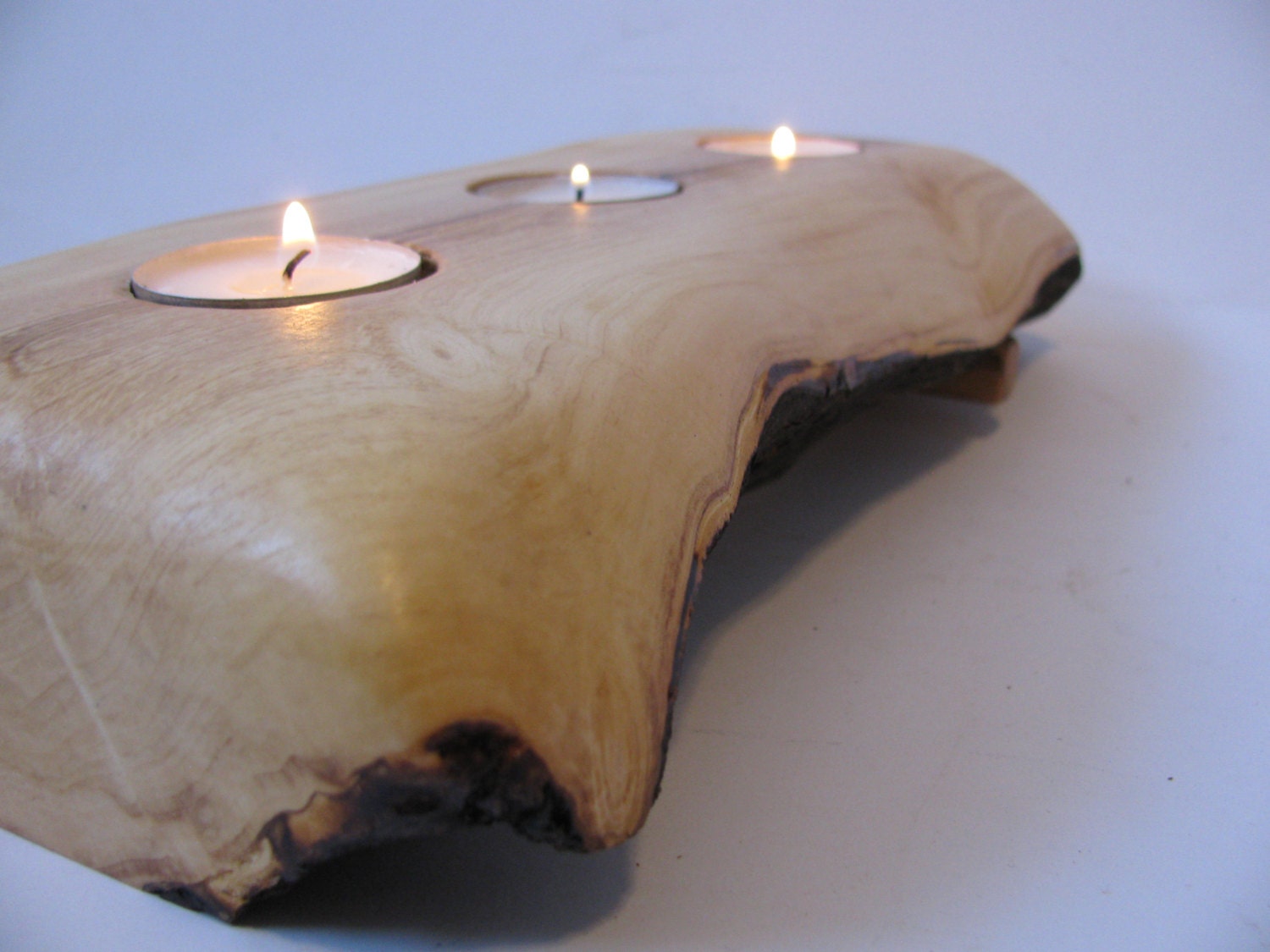 Split log candle holder. Rustic apple wood candle holder. Tree slice.
